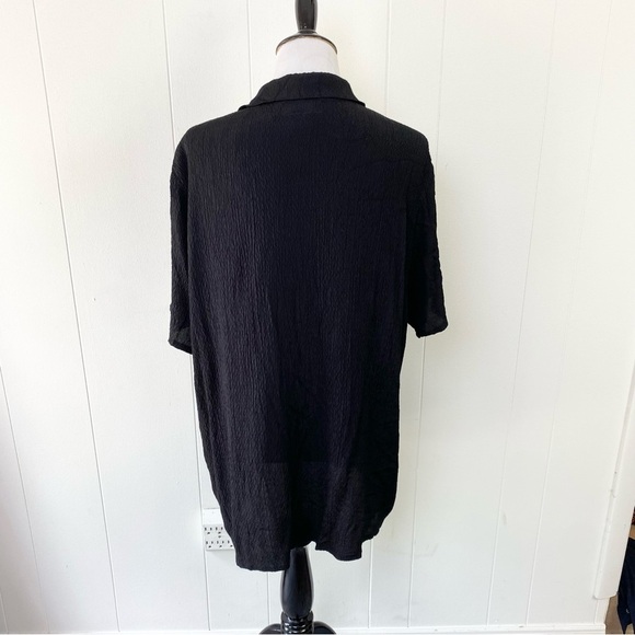 FLAX Large L Blouse Shirt Top Button Down BLACK TEXTURE Short Sleeve Rayon - Picture 2 of 10